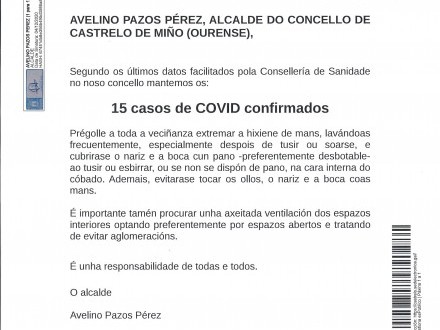 NOTA INFORMATIVA: Mantemos os 15 casos de COVID confirmados